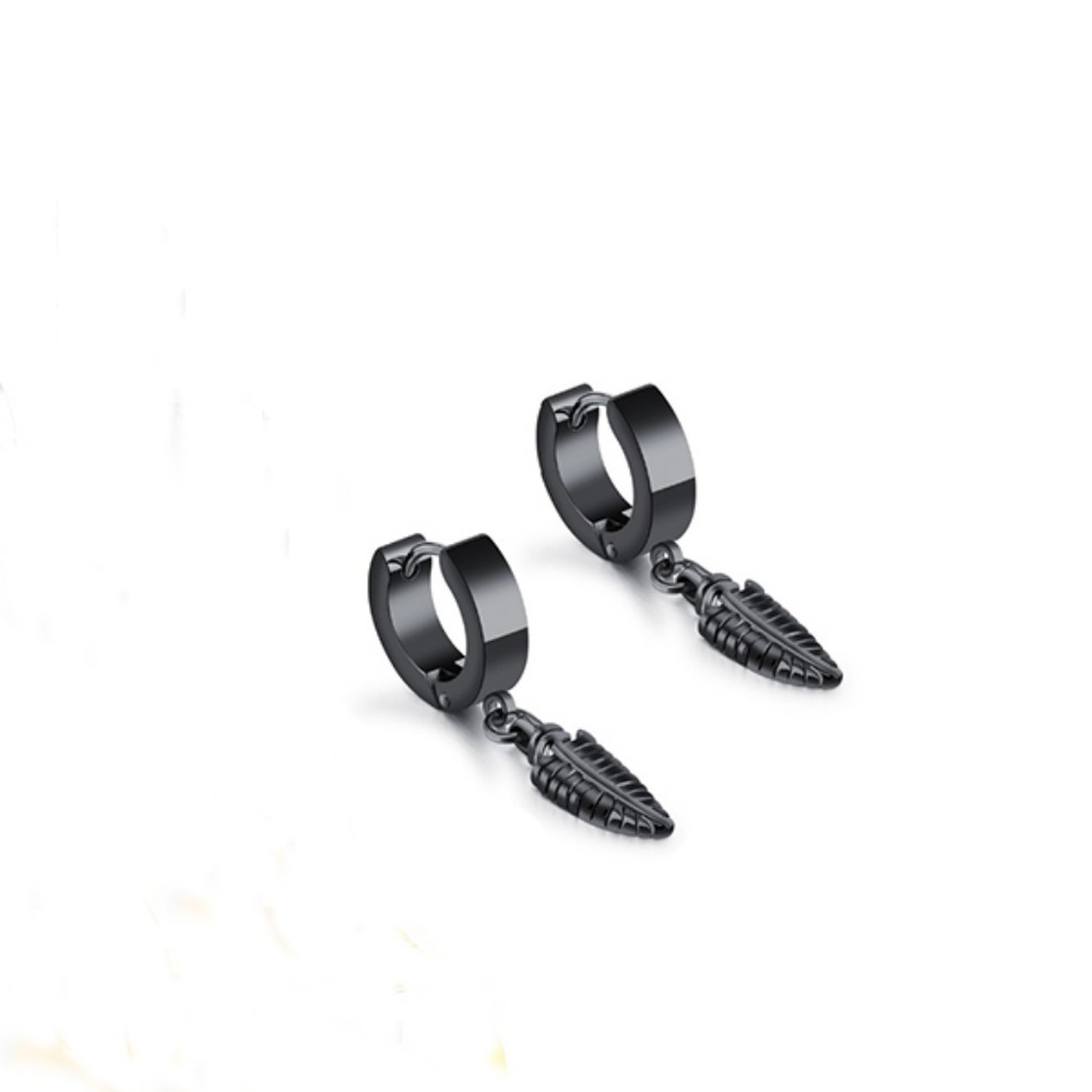 Feather Leaves Dangle Huggie Hinge earrings - Picture 5 of 8